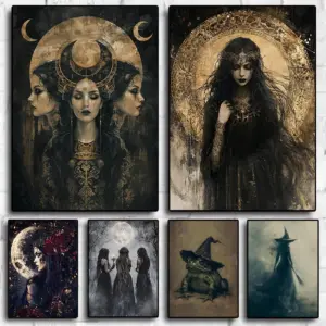 Dark Academia Witchy Frog Magic Witch Tarot Moon Goddess Poster Canvas Painting Wall Art Pictures Home Interior Decor