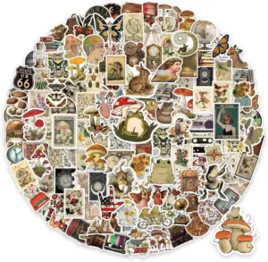 300 Vintage Waterproof Vinyl Stickers for Scrapbooking, Journals, and DIY Decor - Retro Cottagecore Designs