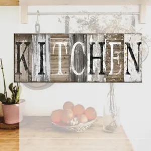Kitchen Decor,Wood Kitchen Sign Wall Decor Rustic Farmhouse Wooden Framed Wall Art Plaque for Home Kitchen Cabinet Hanging Decor