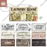 Putuo Decor Laundry Wooden Signs Wood Plaque Wood Plate for Laundry Room Hanging Sign Washhouse Door Decoration Home WallDecor