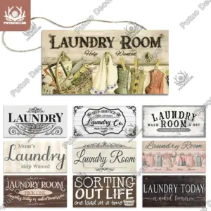 Putuo Decor Laundry Wooden Signs Wood Plaque Wood Plate for Laundry Room Hanging Sign Washhouse Door Decoration Home WallDecor