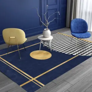 Blue Yellow Striped Geometric Area Rug Nordic Elegant Art Living Room Carpet Soft Non-Slip Bedroom Floor Mat Creative Decor