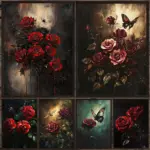Gothic Roses,Spider And Butterfly Cryptid Oil Painting Wall Art Canvas Print,Dark Academia Botanical Floral Art Poster Print