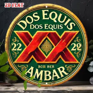 Vintage Dos Equis Beer Metal Sign - 2D Flat Aluminum Wall Art, Retro Mexican Logo Decor for Home Bar Man Cave