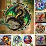 Dragon Sun Catcher-Circular Acrylic Decor Sign with Stained Glass Effect - Wall Hanging Decoration, Art Decor Style for Bedroom