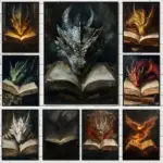 Large Dragon Reading Book Poster Gothic Animal Dragoncore Canvas Painting Fantasy Wall Art for Dark Academia Room Home Decor
