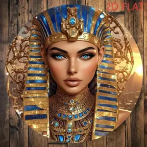 RoyalQueen Pharaoh Gold & Jade 2D Metal Wall Art, 8" Round Aluminum Frameless Hanging Decor for Home Bar