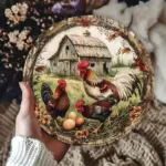 2D Vintage Farmhouse Chicken Wall Sculpture 8x8"|Tinplate,Eggs&Flowers,Halloween&Christmas Gift,Home Decor,Local Delivery