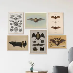 Dark Academia Antique Bat Moody Rustic Animal Poster Canvas Painting Wall Art Picture for Living Room Home Decoration