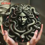 Medusa Shield Greek Mythology Wall Art Decor - 8 Inch Round Metal Sculpture Waterproof Rustproof Indoor Outdoor