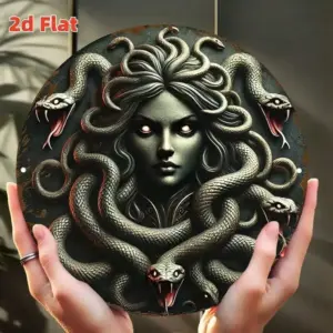 Medusa Shield Greek Mythology Wall Art Decor - 8 Inch Round Metal Sculpture Waterproof Rustproof Indoor Outdoor