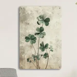 Two-dimensional flat rustic metal tin sign，Two-dimensional flat clover flower pattern，Vintage Blessing Decorations，Green Waterco