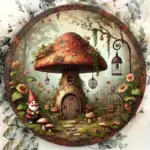 2D Retro Mushroom House Decorative 8in Wooden Disc Dreamy Forest Design Dwarf Old Man Bedroom Living Room Party Decoration Gift