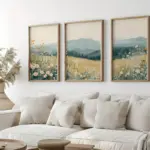 3pcs/Set Bohemian Mountain Daisy Wildflower Landscape Poster Aesthetics Farmhouse Cabin Flower Painting Canvas Home Decoration