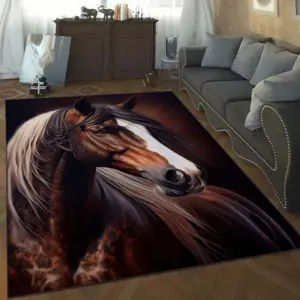 Elegant Horse Portrait Rug for Elegant Living Spaces,Realistic Equine Art Carpet, Classic Home Decor Items Skid resistant carpet