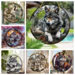 Wolf Catcher, Acrylic Round Semi Transparent Window Hanging, Home Bedroom Office Door and Window Wall Decoration, Holiday Gift
