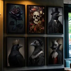 Crow Witch Bat Skull Dark Academia Poster Print For Bedroom  Home Decor Cartoon Movie Canvas Painting Wall Art HD Picture Mural