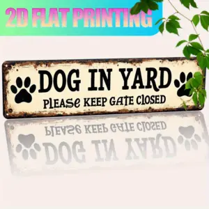 Paw Print Decor "Dogs in Yard - Please Keep Gate Closed" Sign 16x4 Inch, Rustic Farmhouse Style for Porch Cafe Outdoor