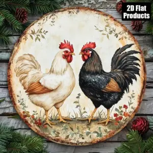 Metal Wall Art Chicken Decor 2D Farmhouse Kitchen Sign 8x8 Inch Aluminum Art for Cafe Bar Office
