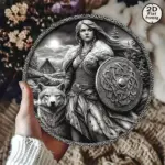 Medieval Viking Metal Wall Shield with Wolf Emblem - 8 Inch Round Norse Decor for Home Bar Cafe