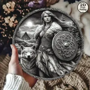 Medieval Viking Metal Wall Shield with Wolf Emblem - 8 Inch Round Norse Decor for Home Bar Cafe