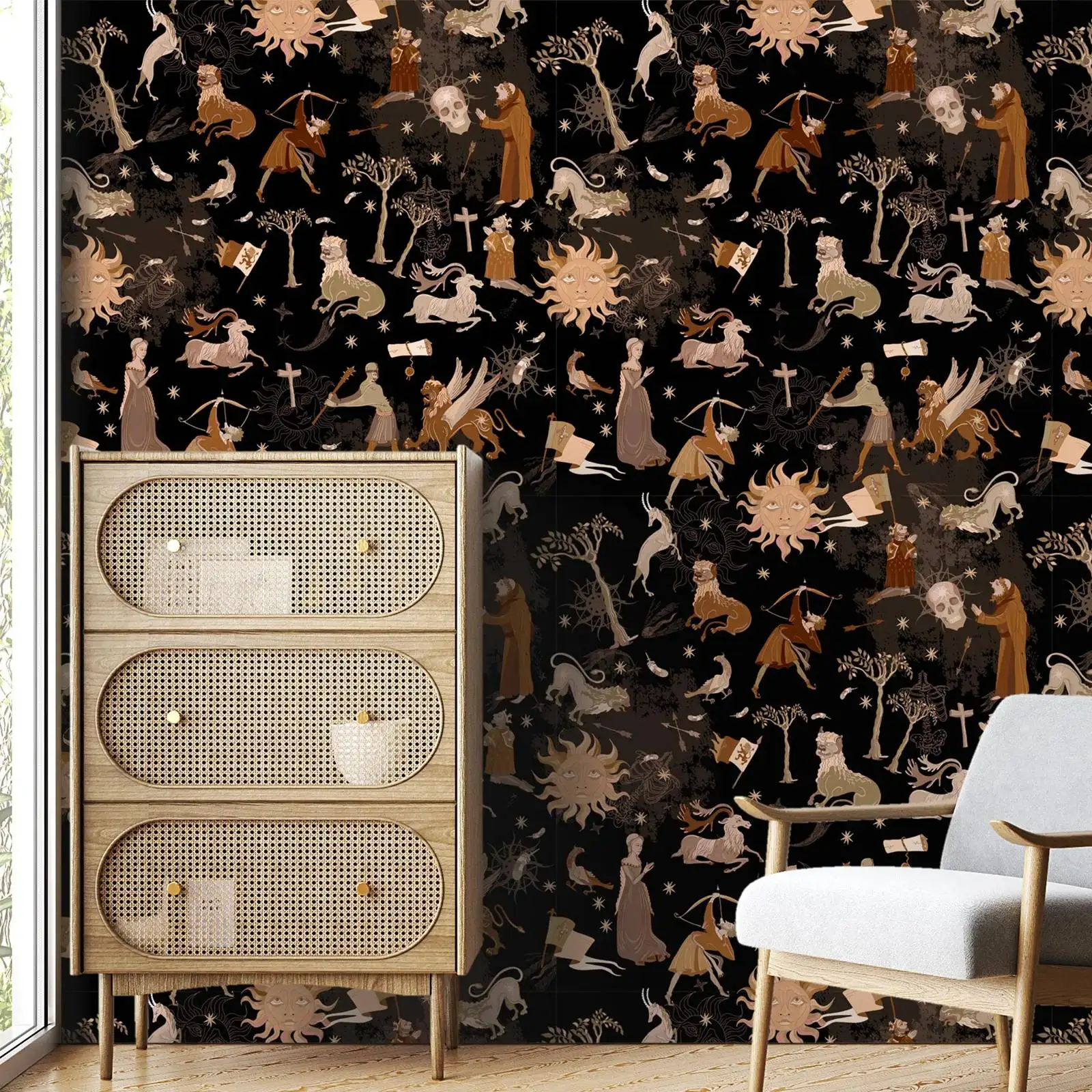 Medieval Wallpaper Peel and Stick,,Dark Academia Wall Mural, Mysterious Astrology Wall Decor,Self-adhesive Or Tradition Un-paste - Image 4