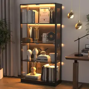 65'' Display Cabinet with Glass Door, 4-Tier Curio Cabinet for Collectibles Trophy, Glass Display Case with Human, Customized