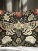 1pc Dark Academia Moth Pillow Cover,Gothic Botanical Non-Real Embroidered Look,Double-Sided Print