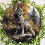 "Wolf in the Forest" Round Aluminum Sign, UV and Scratch Resistant, Easy-Hang, Outdoor and Indoor Decor, Wolf Wall Decor