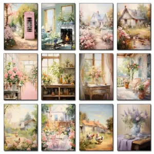 Spring Vintage Country Cottage Still Life Flower Kitchen Warm Color Artwork Poster Canvas Paintings Wall Art Pictures Home Decor
