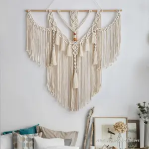 Big Macrame Wall Hanging Tapestry With Tassels Hand Woven Nordic Style For Living Room Bedroom House Art Decor Boho Decoration