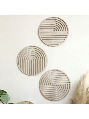 3Pcs Wooden Grainy Rustic Wall Art Farmhouse Wall Decor Wooden Exquisite Hollow Pattern Wall Decor Elegant Round Wall Art for Li