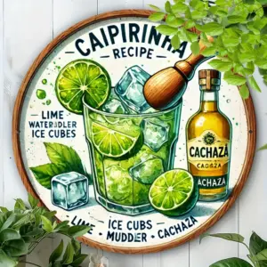 Vintage Style Caipirinha Recipe Metal Tin Sign - Durable, Easy to Maintain Decor for Home, Kitchen, Restaurant, Garden
