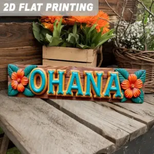 Ohana Metal Wall Decor - Vintage Tropical Flower Sign in Teal & Orange, Rustic Farmhouse & Coastal Home Decor, Easy Hang with Pr