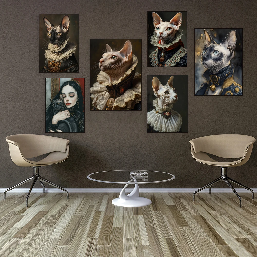 victorian sphinx cat, moody cat print, dark academia, gothic sphinx cat art, witch, dark academia wall art, home decor poster - Image 3