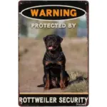 Dog Warning Tin Sign Protected by Rottweiler Security Rustic Decor Vintage Sign Home Farmhouse Ranch Bar Cafe Club Cave Wall Dec