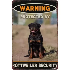 Dog Warning Tin Sign Protected by Rottweiler Security Rustic Decor Vintage Sign Home Farmhouse Ranch Bar Cafe Club Cave Wall Dec