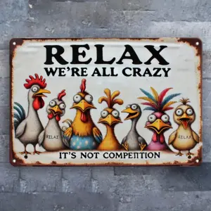 Vintage Farmhouse Metal Sign - Colorful Cartoon Chickens, Weatherproof Iron Wall Decor, , Perfect for Home, Bar, Cafe, Office