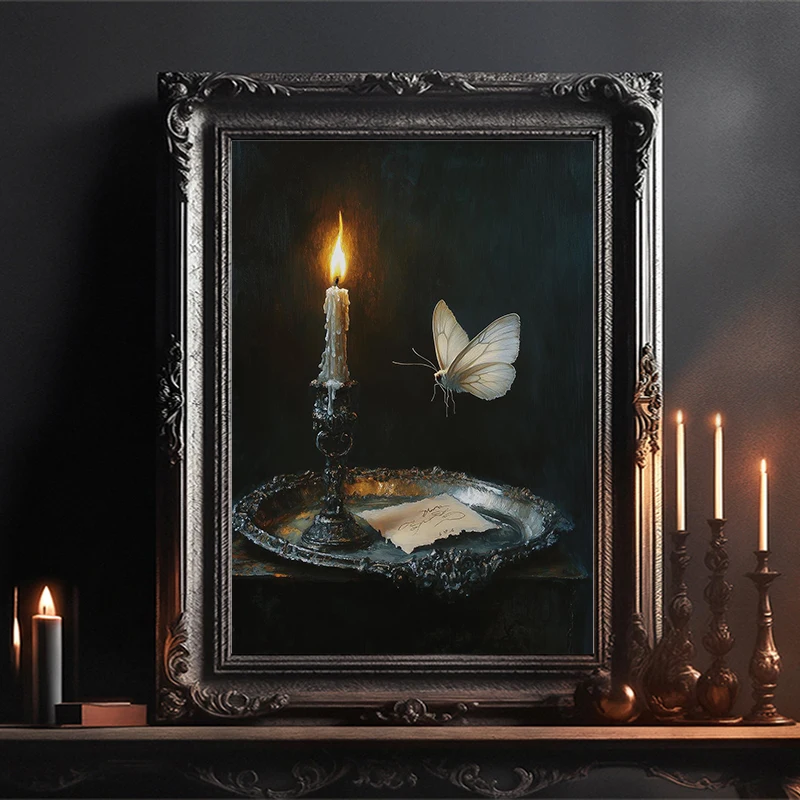 1pc frameless Dark Gothic Botanical Butterfly and Moth Posters Whimsical Cottagecore Garden Prints Canvas Painting Wall Art Home - Image 5