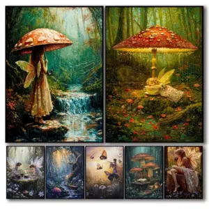 Vintage Blossom Fairy Print Cottagecore Dark Academia Wall Art Enchanted Floral Fantasy Poster for Whimsical Wonderland Decor