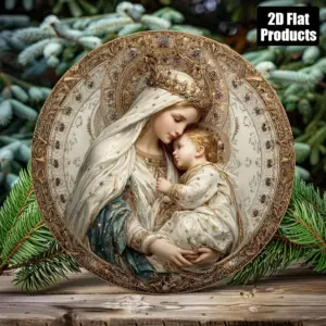 Vintage Virgin Mary Jesus Round Metal Sign 8x8 Inch Aluminum Retro Poster for Home Bar Cafe Decoration