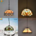 25CM American Orchid Pendant Tiffany Restaurant Bar Cafe Lighting Colorful Glass Countryside Style Antique Home E27