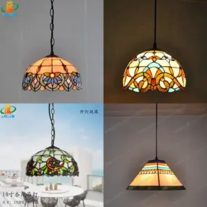 25CM American Orchid Pendant Tiffany Restaurant Bar Cafe Lighting Colorful Glass Countryside Style Antique Home E27