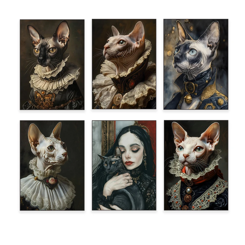 victorian sphinx cat, moody cat print, dark academia, gothic sphinx cat art, witch, dark academia wall art, home decor poster