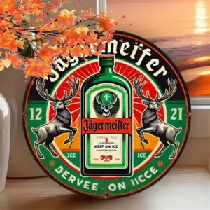 Jagerjager Vintage 8x8 Inch Round Aluminum Tin Sign for Bar Home Wall Decor, Retro Metal Art, Weather-Resistant