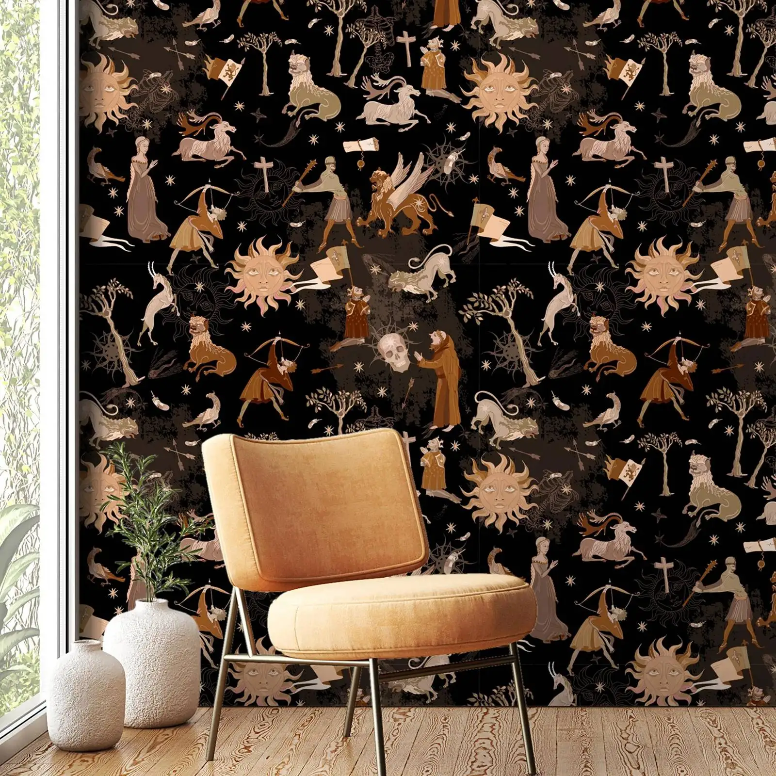 Medieval Wallpaper Peel and Stick,,Dark Academia Wall Mural, Mysterious Astrology Wall Decor,Self-adhesive Or Tradition Un-paste - Image 2