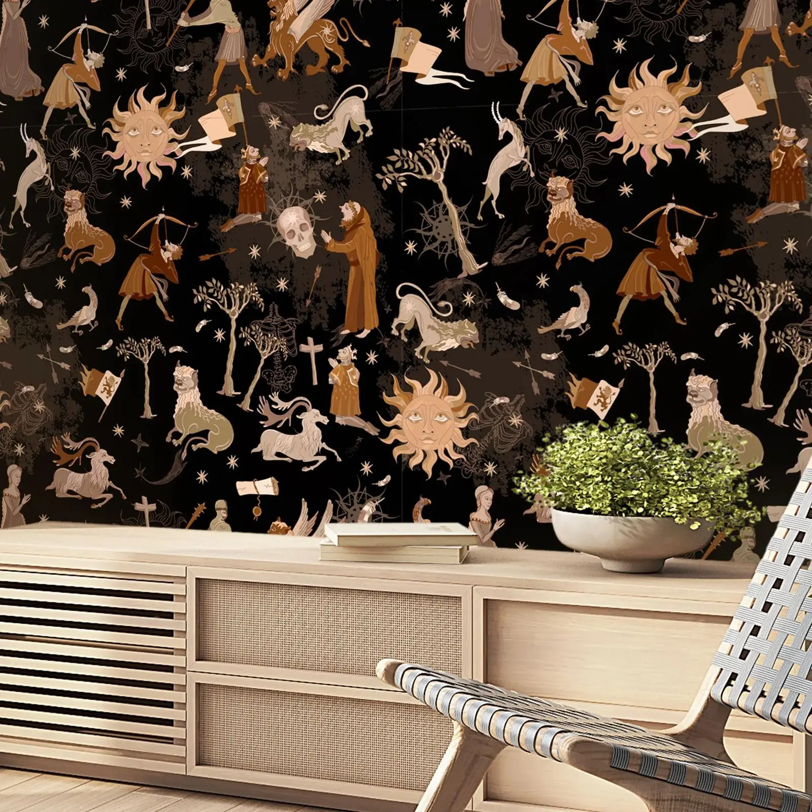 Medieval Wallpaper Peel and Stick,,Dark Academia Wall Mural, Mysterious Astrology Wall Decor,Self-adhesive Or Tradition Un-paste