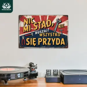 Putuo Decor 1pc Polish Vintage Metal Tin Sign, NIC MI STAD NIE RUSZAJ! Wall Art Decor for Home, Gift