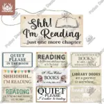 Putuo Decor Quiet Reading Wooden Signs Lovely Friendship Sign Plaques for Quiet Read Area Library Rustic Wall Decoration