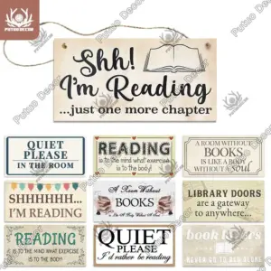 Putuo Decor Quiet Reading Wooden Signs Lovely Friendship Sign Plaques for Quiet Read Area Library Rustic Wall Decoration